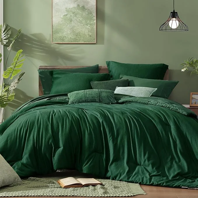 Durable Monbix Queen Comforter Set – 7 Pieces Cationic Dyeing Emerald Green Bed in a Bag Queen Bedding Sets with Comforter Sheets Pillowcases amp Shams Reversible Bedding Comforters Sets Refined