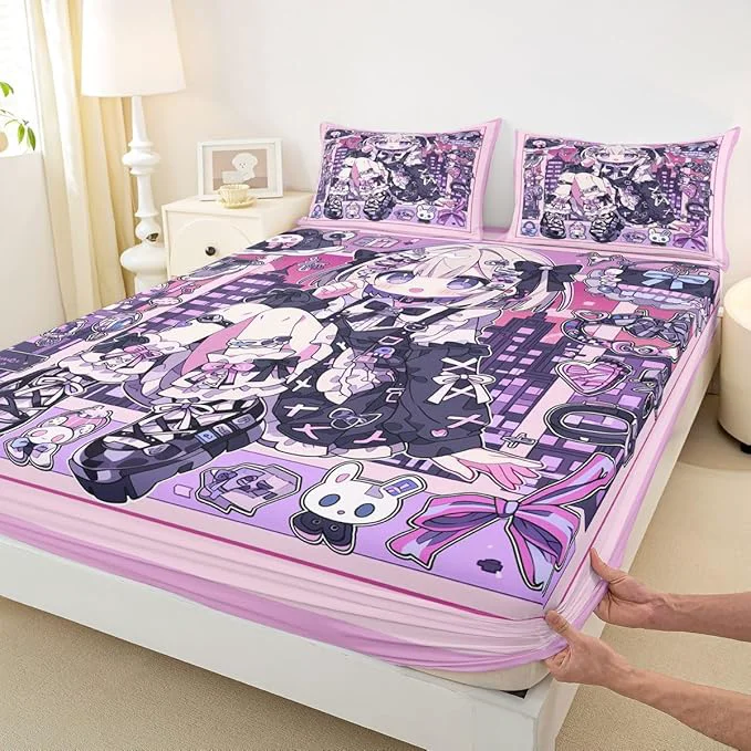 Relaxed Erosebridal Japanese Uniform Girl Sheets for Boys Girls Anime Gift Fitted Sheet Kawaii Coquette Kids Bedding Sets Princess Fairytale Bed Sets Queen 3 Piece High-Quality