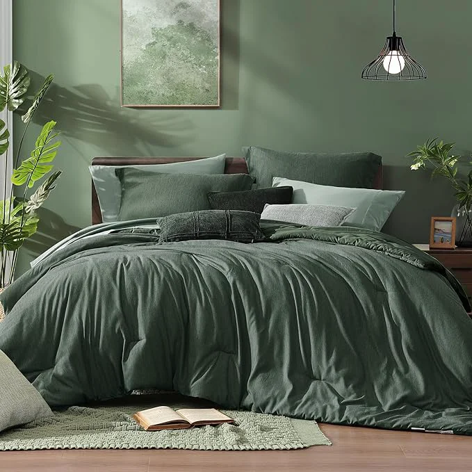 Premium Material Monbix Super King Comforter Set Deep Forest Cationic Dyeing Bedding Set Reversible Bed in a Bag 7 Pieces with Comforter Sheets Pillowcases amp Shams Genuine
