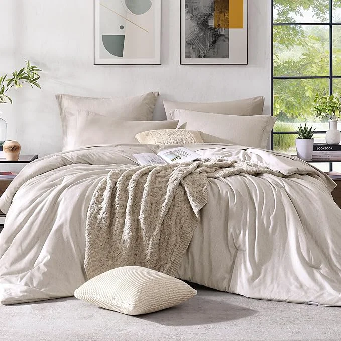 High-End Monbix King Size Comforter Set Oatmeal Cationic Dyeing Bed Set Reversible King Size Comforter Set 7 Pieces Bed in a Bag with Comforter Sheets Pillowcases amp Shams Smart