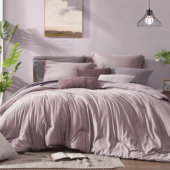 Unique Monbix Queen Comforter Set – 7 Pieces Cationic Dyeing Lilac Bed in a Bag Queen Bedding Sets with Comforter Sheets Pillowcases amp Shams Reversible Bedding Comforters Sets Relaxed
