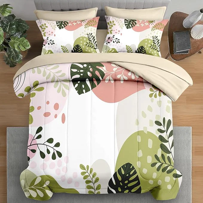 Fast Comforter Set Queen Size Tropical Leaves 7 Pcs Bedding for Kids and Adults Colorful Bed Sheet Sets with Fitted Sheet 2 Pillowcase amp 2 Sham for Bedroom Bed Decor World-Class