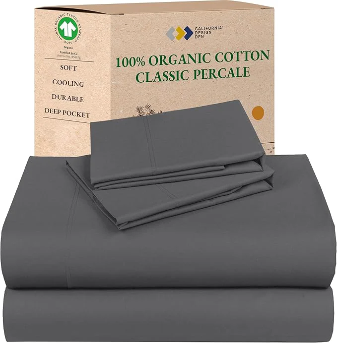 Elite California Design Den Full Size Sheet Set – Soft Organic Bed Sheets with Deep Pockets Crisp Percale Breathable and Durable Bedding Set – Grey Effective