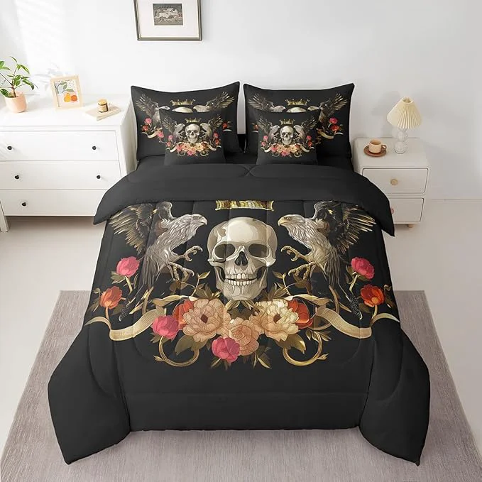 Expertly Made Erosebridal Sugar Skull Bed in a Bag King Size Comforter Set 7 Pieces Eagle Bedding Sets Bohemian Flowers Sheet Set with Comforter Quality