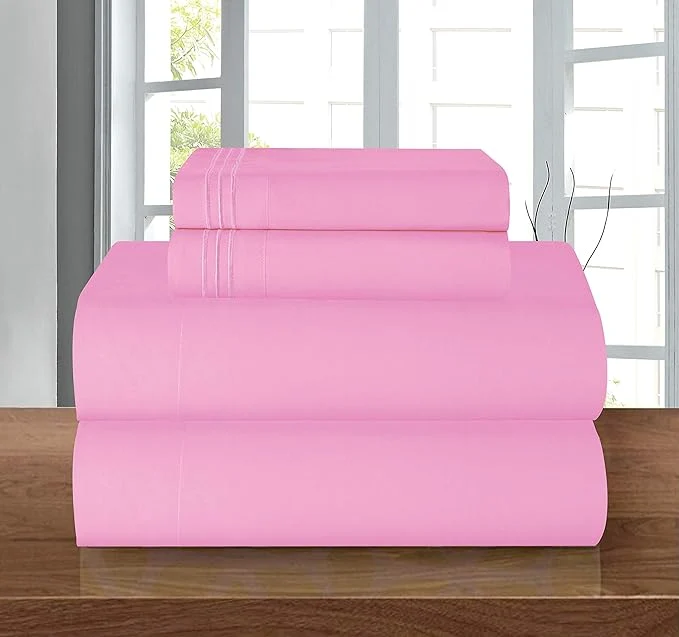 Carefully Designed Elegant Comfort Luxury 1500 Premium Hotel Quality Microfiber 4-Piece Sheet Set – Wrinkle Resistant All Around Elastic Fitted Sheet Deep Pocket up to 16 quot Twin Twin XL Light Pink