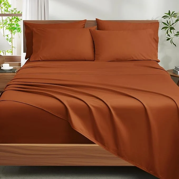 Detailed Ivellow Egyptian Cotton Sheets Queen Size Set – 1200 Thread Count 6PC 18 quot Deep Pocket Queen Size Bed Sheet Set Luxury Soft Breathable Burnt Orange Cooling Sheet Sets Durable Hotel Quality Bedding Reusable