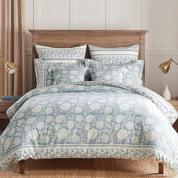 Reusable Levtex Home Adare Blue Reversible Queen Duvet Cover Set 90x94in with 2 Pillowcases 26x20in – Floral Bedding – Blue and White – Cotton Queen Size Duvet Cover Set – Soft Pre-Washed Fashionable