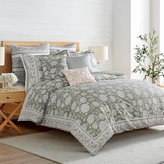 Original Design Levtex Home Adare Sage Reversible Twin Duvet Cover Set 68x88in with 1 Pillow Sham 26x20in – Floral Bedding – Sage and White – Cotton Twin Size Duvet Cover Set – Soft Pre-Washed Trusted