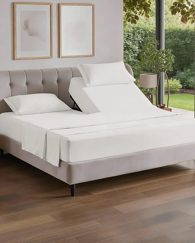 Specialty Flex Top Split Head King 4 Piece Sheet Set – Comfy Breathable amp Cooling Bed Sheets Set – Hotel Luxury Bedding for Women Men Kids Teens Boys amp Girls – Deep Pockets Soft Oeko-Tex – Antique White User-Friendly