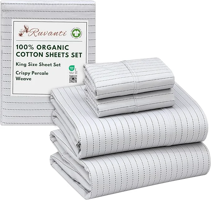 Carefully Designed RUVANTI Organic Cotton Sheets King Size Percale Weave GOTS 4-Piece Set Deep Pocket 15 quot Crisp amp Breathable Soft Durable Bedding Sábanas Algodón Orgánico – Construction Line Unique