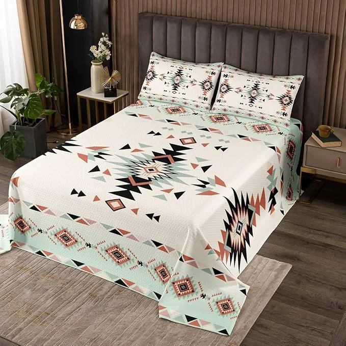 Unique Manfei Western Cowboy Kids Bedspread Twin Size Geometric Aztec Patchwork Coverlet Set Boys Girls Room Decor Southwest Boho Tribal Ethic Quilted Coverlet Rustic Farmhouse Bedding Quilt 1 Pillowcase Organic