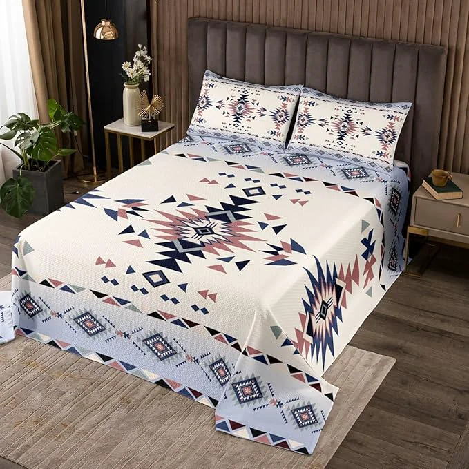 Green Manfei Aztec Print Kids Bedspread Twin Size Western Cowboy Arrows Geometric Patchwork Coverlet Set Boys Girls Room Decor Southwest Boho Tribal Ethnic Quilted Coverlet Retro Bedding Quilt 1 Pillowcase Flexible