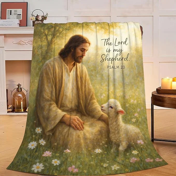 Original Design Christian Jesus Lamb Blanket Super Soft Warm Fluffy Fleece Flannel Religious Bible Throw Blanket Cozy Fuzzy Plush Stuff Bedding Blankets Gifts for Women Kids Boys Girls Adults 80 quot X60 quot High-Performance