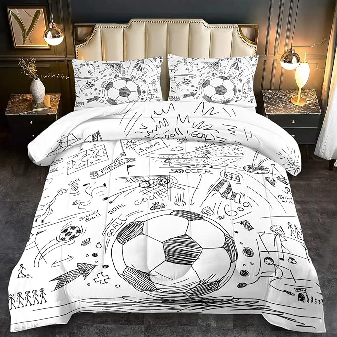 Exceptional Football Sports Comforter Sets for Boys Queen Soccer Comforter Sport Bedding for Boys Room Gaming Bed Soccer Bedding Queen Set Games Quilt Bedroom Bed Decor Kids and Teen Convenient