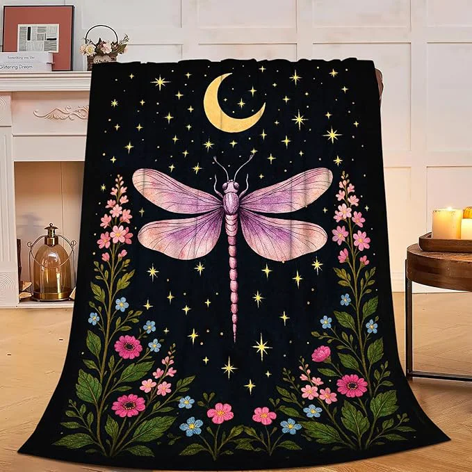 Flexible Gothic Dragonfly Blanket Super Soft Warm Fluffy Fleece Flannel Insect Throw Blanket Cozy Fuzzy Plush Stuff Bedding Blankets Gifts for Women Kids Boys Girls Adults 60 quot X50 quot Top-Quality