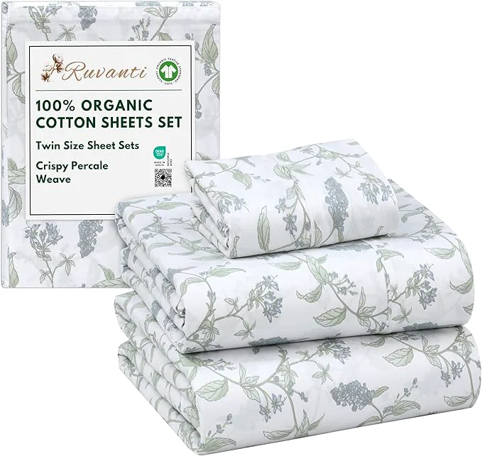 Trusted RUVANTI Organic Cotton Sheets Twin Size Percale Weave GOTS 3-Piece Set Deep Pocket 15 quot Crisp amp Breathable Soft Durable Bedding Sábanas Algodón Orgánico – Vine Yard Superior