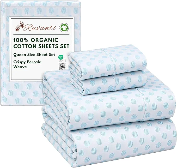 Premium Material RUVANTI Organic Cotton Sheets Queen Size Percale Weave GOTS 4-Piece Set Deep Pocket 15 quot Crisp amp Breathable Soft Durable Bedding Sábanas Algodón Orgánico – Circle Imprint Environmentally Friendly