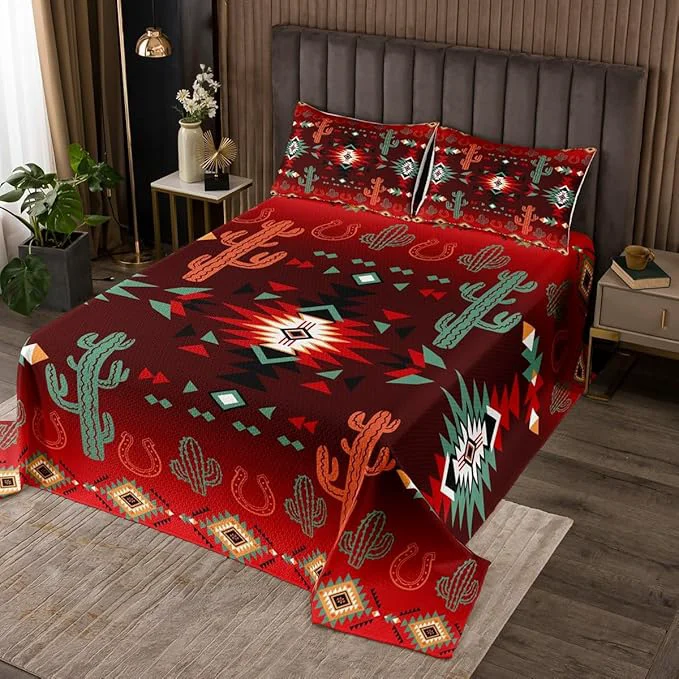 Consistent Manfei Geometric Aztec Bedspread Twin Size Western Cowboy Cactus Horseshoe Rustic Coverlet Set Boys Girls Room Decor Southwest Tribal Cabin Quilted Coverlet Farmhouse Retro Bedding Quilt 1 Pillowcase Fine