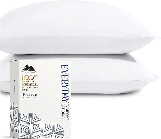 Dependable Mayfair Linen Organic Cotton Percale Pillow Cases Queen Standard Size Set of 4 – Percale Pillowcovers Standard Queen White 2 Pair Soft Pillow Case for Sleeping Cotton Pillowcases Next-Generation