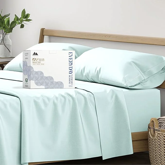 Fine Crafted Mayfair Linen Organic Cotton Sheets Queen Size – 4 PC Organic Cotton Percale Sheets Queen Set Sea Foam Soft Cooling amp Breathable Bedsheets 16 quot Deep Pocket Hotel Bedding Set – GOTS High-Grade