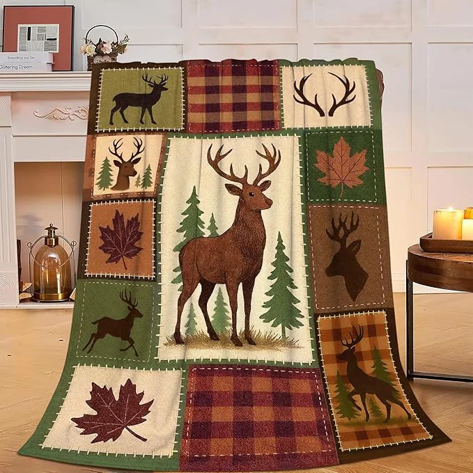 First-Class Cabin Deer Blanket Super Soft Warm Fluffy Fleece Flannel Hunter Animal Throw Blanket Cozy Fuzzy Plush Stuff Bedding Blankets Gifts for Women Kids Boys Girls Adults 50 quot X40 quot High-Performance