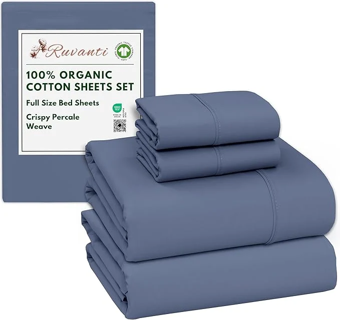 User-Friendly RUVANTI Organic Cotton Sheets Full Size Percale Weave GOTS 4-Piece Set Deep Pocket 15 quot Crisp amp Breathable Soft Durable Bedding Sábanas Algodón Orgánico – Wild Wind Efficient