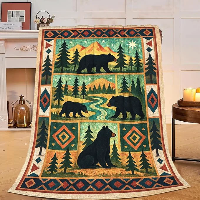Exclusive Cabin Bear Blanket Super Soft Warm Fluffy Fleece Flannel Animal Throw Blanket Cozy Fuzzy Plush Stuff Bedding Blankets Gifts for Women Kids Boys Girls Adults 60 quot X50 quot Pure