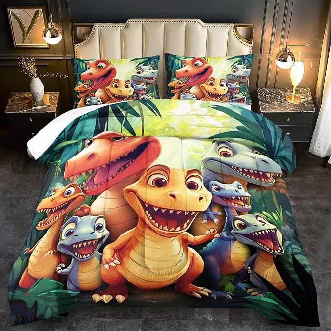 Comfortable Dinosaur Comforter Set Full Boys Cartoon 3D Dinosaur Bedding Set Full Bed Kids 3D Dragon Comforter Dragon Quilt Pattern Bedroom Decor Cute Animal Bedding Kawaii Animal Quilt Girls Exclusive