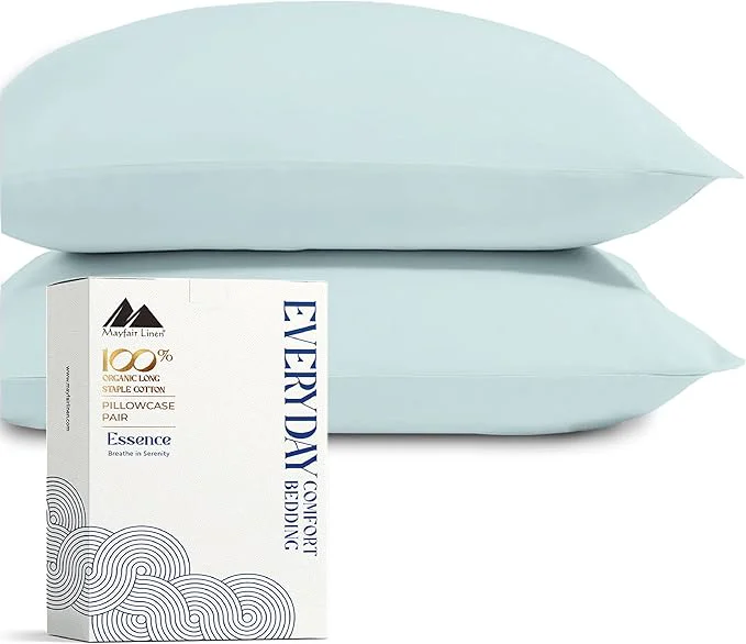Dependable Mayfair Linen Organic Cotton Percale Pillow Cases Queen Standard Size Set of 2 – Percale Pillowcovers Standard Queen Sea Foam Soft Cooling Pillow Case for Sleeping Cotton Pillowcases Sophisticated