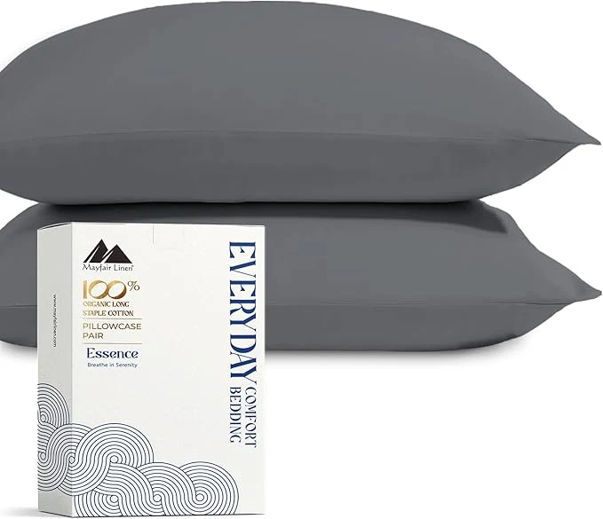 Practical Mayfair Linen Organic Cotton Percale Pillow Cases Queen Standard Size Set of 2 – Percale Pillowcovers Standard Queen Dark Grey Soft Cooling Pillow Case for Sleeping Cotton Pillowcases Convenient
