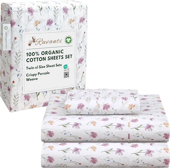 Sustainable RUVANTI Organic Cotton Sheets Twin XL Percale Weave GOTS 3-Piece Set Deep Pocket 15 quot Crisp amp Breathable Soft Durable Bedding Sábanas Algodón Orgánico – Obsessed Stems Recyclable