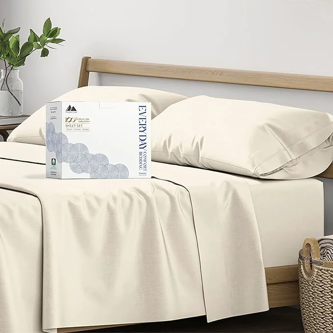 Responsible Mayfair Linen Organic Cotton Sheets Queen Size – 4 PC Ivory Organic Cotton Percale Sheets Queen Set Soft Cooling amp Breathable Bedsheets 16 quot Deep Pocket Hotel Bedding Set – GOTS Clean