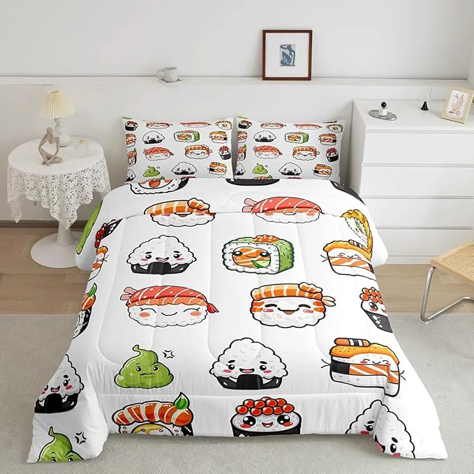 Exceptional Feelyou Sushi Pattern Comforter Set Japanese-Style Bedding Set for Kids Boys Girls Teens Food Theme Comforter Cute Cartoon Japanese Sushi Duvet Set Room Decor Quilt Set Queen Size Microfiber Advanced