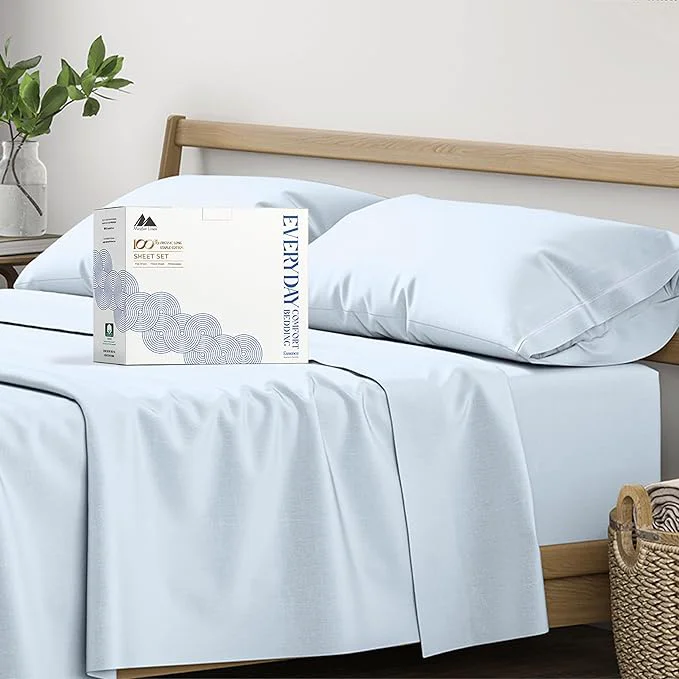 Unique Mayfair Linen Organic Cotton Sheets King Size – 4 PC Organic Cotton King Percale Size Weave Sheet Set Soft Cooling Crisp amp Breathable 16 quot Deep Pocket Hotel Quality Bedding Set – Light Blue Prestigious