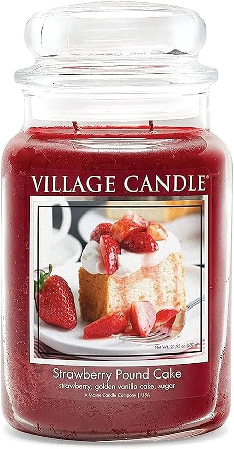 Breathable Village Candle Strawberry Pound Cake Large Glass Apothecary Jar Scented Candle Authentic