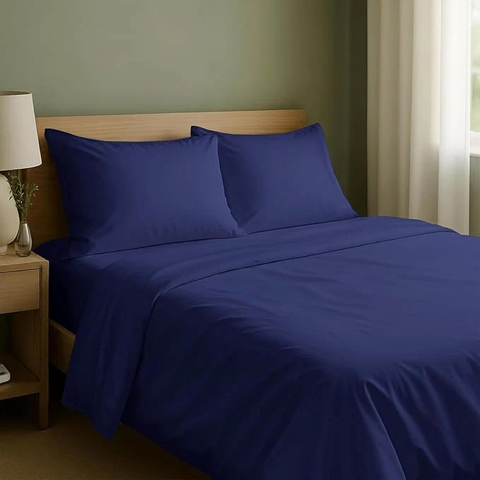User-Friendly California Design Den Natural Cotton Sheets Full Size Bed Set with Deep Pockets – Soft Sateen Weave Durable Full Size Sheets Navy Blue Reusable