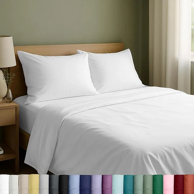 Pure California Design Den Queen Sheet Set – Natural Cotton Sheets Queen Size Bed Set with Deep Pockets Soft Sateen Weave Breathable and Durable Bedding White Crafted