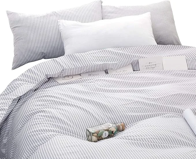 Sophisticated Wake In Cloud – Striped Cotton Duvet Cover Set Ticking Stripe Pinstripe Farmhouse Cotton Bedding Set 3 Pieces Gray White Twin Twin XL Size Superior