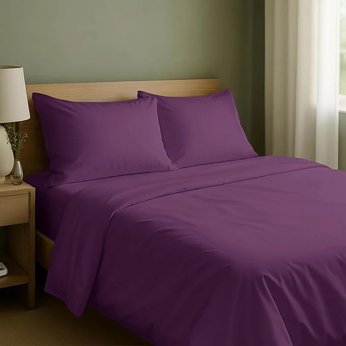 Eco-Friendly California Design Den Deep Pocket King Sheet Set – Natural Cotton Sheets King Size Soft Sateen Weave All Around Elastic Breathable and Durable Bedding – Purple Passion Crafted