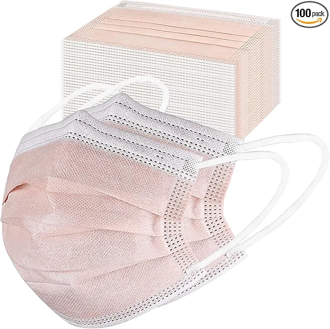 Crafted akgk Disposable Face Masks 100Pcs 3 Layer Protective Face Mask Blush Pink Face Comfortable