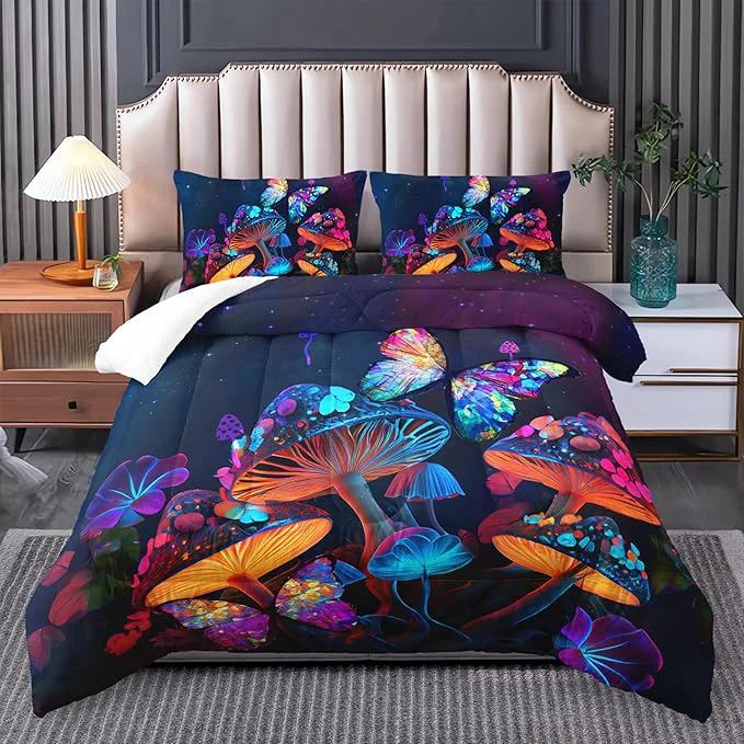 Refined Mushroom Bedding – King Bed Comforter Set Black amp Cute Boho Mushroom Bedroom Decor Verified