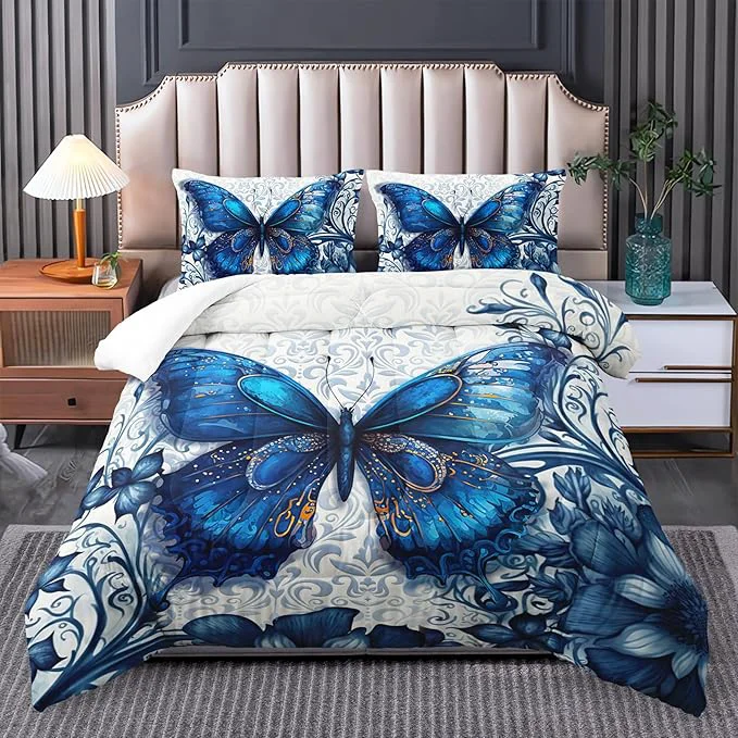 Original Design Queen Size Boho Butterfly Bedding Set for Girls – Dreamy Comforter Decorations for Bedroom Refined