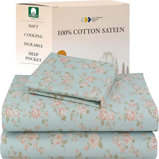 Safe California Design Den Rose Sheet Set Twin XL Cotton 12 quot Pocket Twin XL Sheets amp Pillowcase Set Soft Sateen Weave – Vintage Rose Exceptional