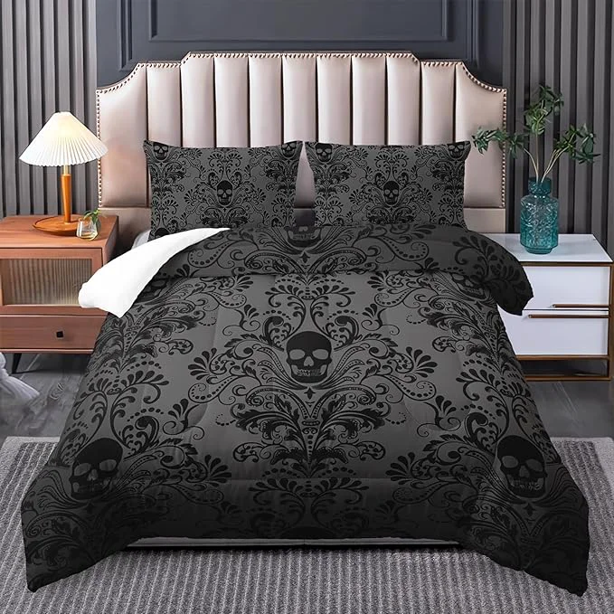 Sophisticated Skull Bedding Set Queen Size Goth Bedding Sets Queen with Comforter Skull Comforter Set Bohemian Bedding Queen Comforter Set Gothic Bedding Decor Queen Comforter Set Western Boho Hippie Traditional
