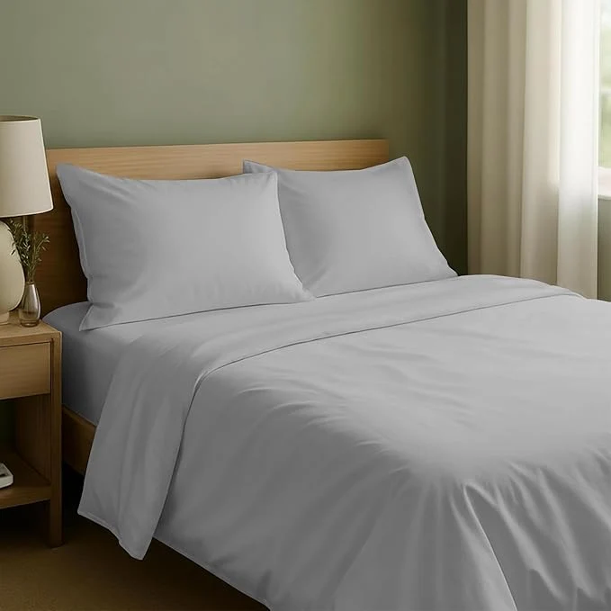 Professional California Design Den Natural Cotton Sheets Full Size Bed Set with Deep Pockets – Soft Sateen Weave Durable Full Size Bed Sheets Light Grey Quality