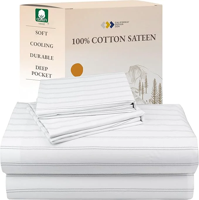 Traditional California Design Den King Bed Sheets Stripe Set Cotton Deep Pocket King Sheets amp Pillowcase Set Soft Sateen Weave – Classic Stripe Environmentally Friendly