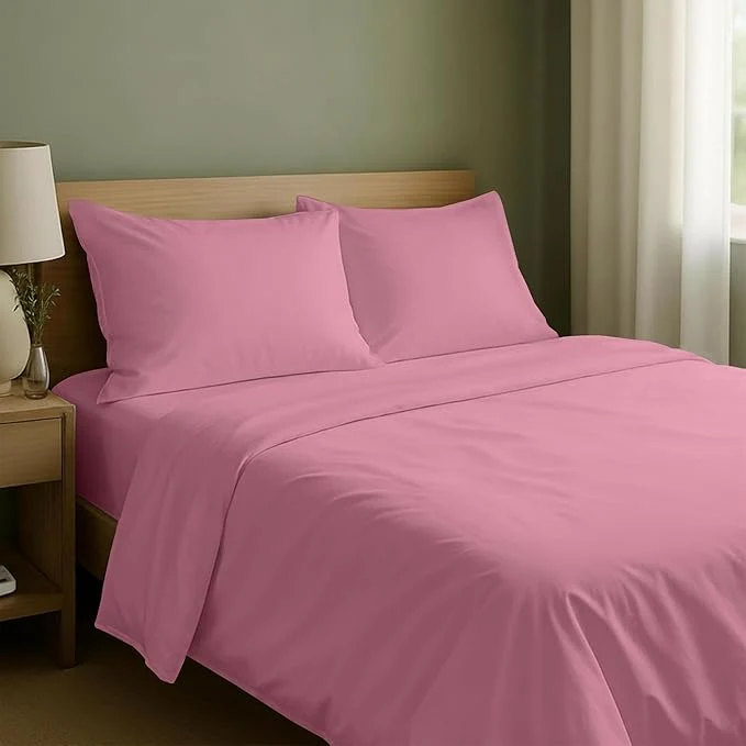 Carefully Designed California Design Den Full Size Sheets Set – Natural Cotton Bed Sheets Soft Sateen Weave Fully Elasticized Deep Pockets Breathable and Durable Bedding – Doll Pink Healthy