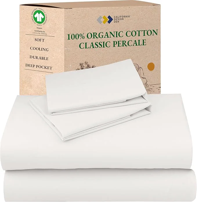 Proven California Design Den Cal King Sheet Set – Soft Organic Cotton Percale Sheets with Deep Pockets Crisp Breathable and Durable Bedding Set – True Ivory High-End