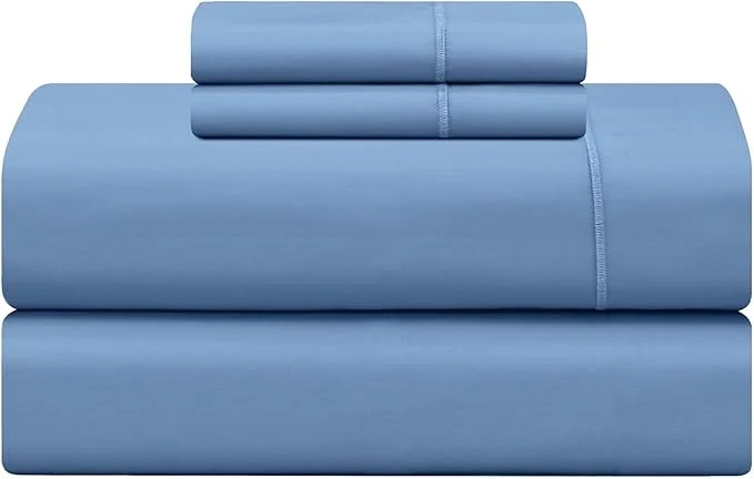 Fashionable Feather amp Stitch 500 TC California King Size 4pc Damask Bed Sheet Set Soft Cotton Breathable Bedsheets 18 quot Deep Pockets Sateen Weave Striped Bedding Mattress – Mist Blue Minimalist