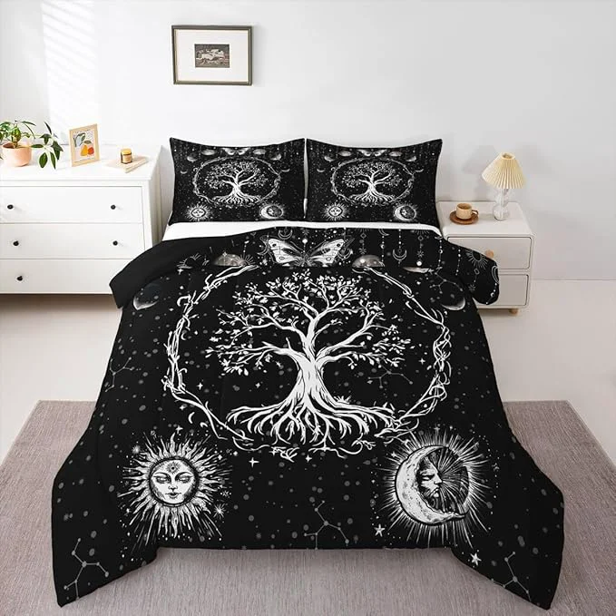 Certified Feelyou Sun and Moon Comforter Bohemian Tree Butterfly Style Bedding Set Psychedelic Hippie Comforter Set for Boys Girls Children Teens Bedroom Decor Galaxy Astrology Duvet Set King Size Organic